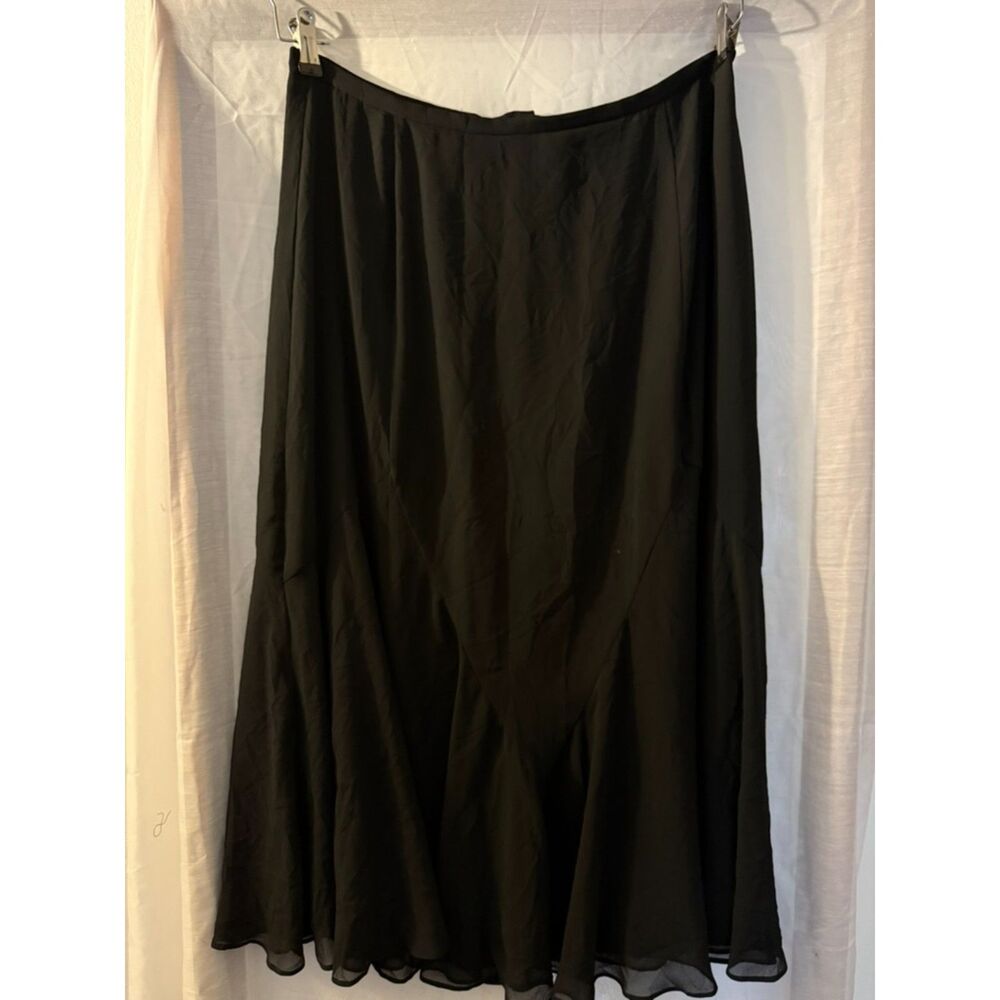 Vintage Jacques Vert Black Chiffon Fluted Midi Skirt | UK 16 / US 12